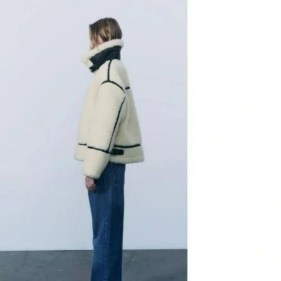 ZARA FAUX FUR BIKER JACKET - Picture 11 of 16